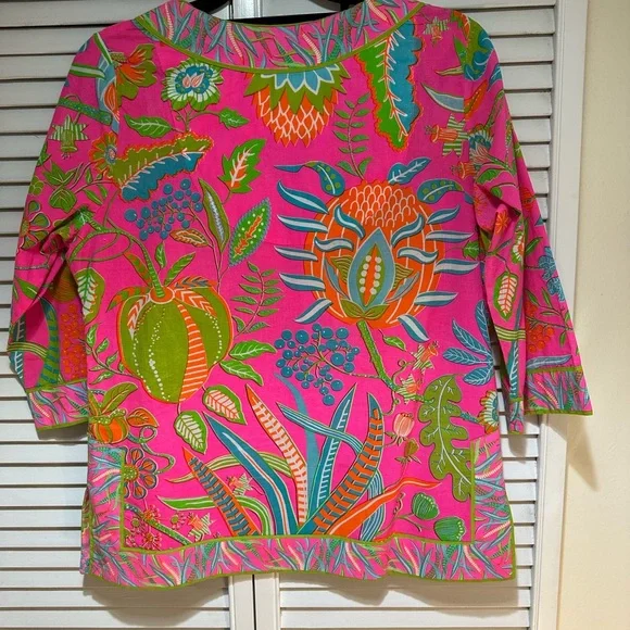 Gretchen Scott Designs Pink and Green Tropical Floral Blouse - Picture 3 of 8
